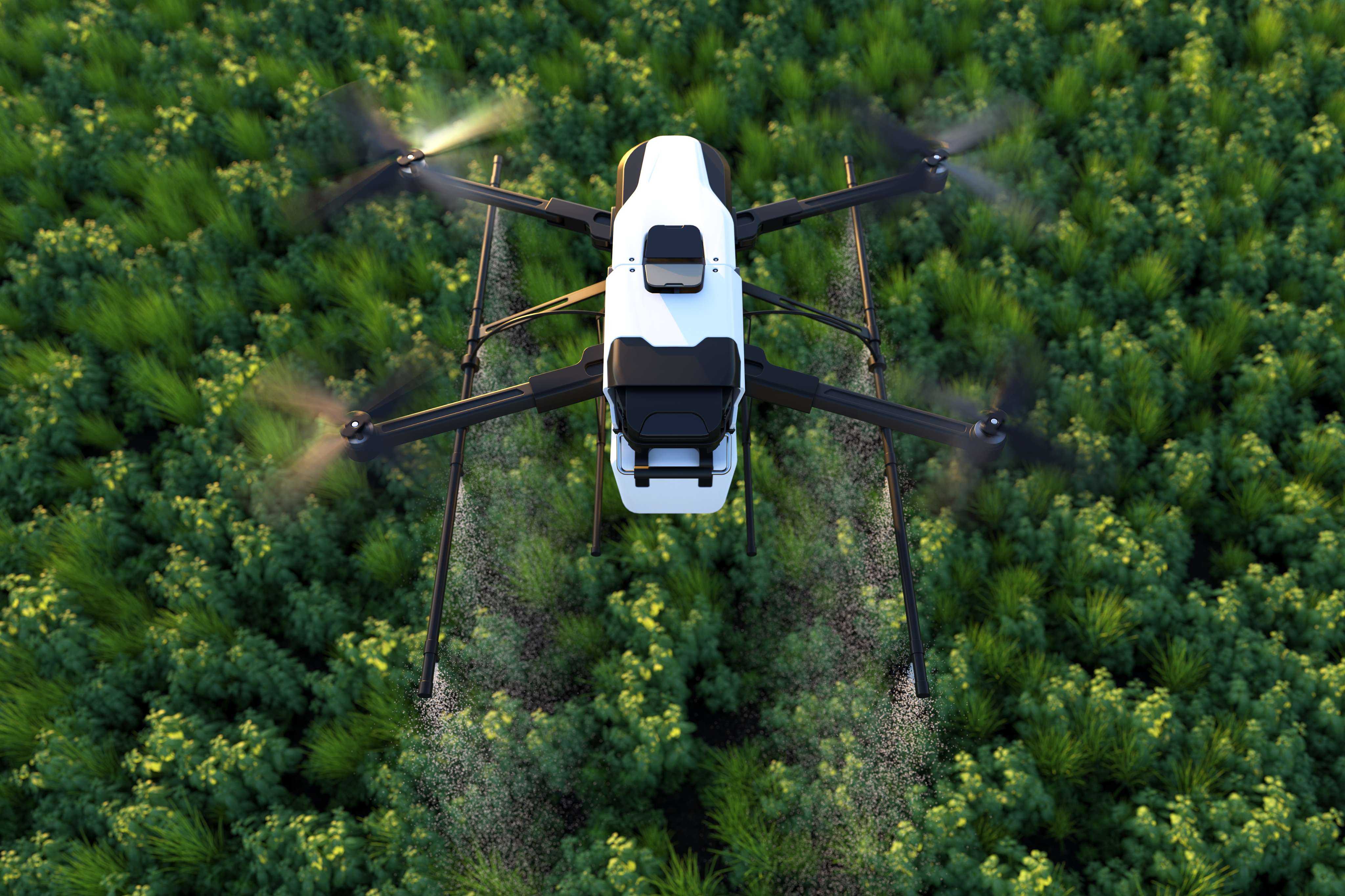 Drone surveying farmland